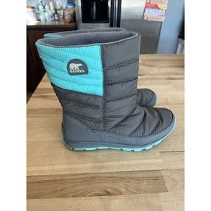 SOREL Girls Youth 5 Whitney Quarry Snow Boots Teal Gray Waterproof